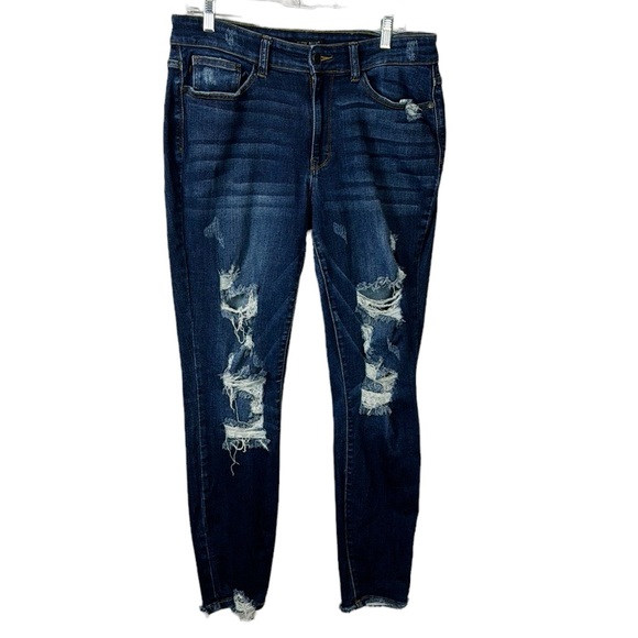 Judy Blue Skinny Fit Destroyed Stretch Jeans Women's 14W Med. Blue Holes Fraying - Picture 2 of 15